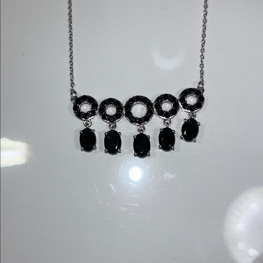NWOT Sterling Silver & Black Spinel Circles & Dangles Necklace Chuck Clemency